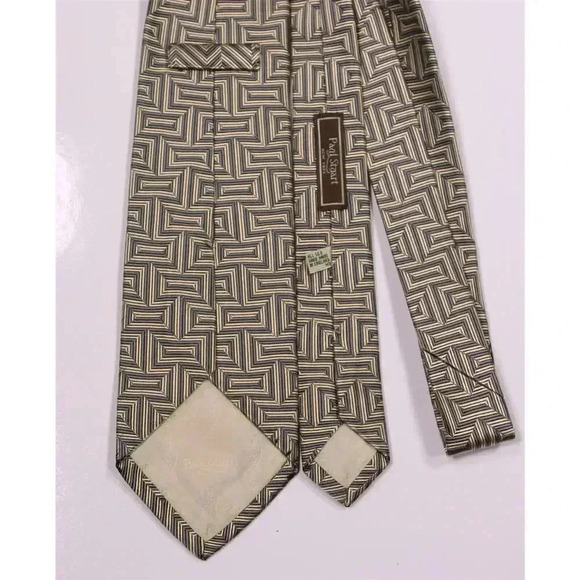 Paul Stuart Made in England by Drakes Gray/Gold Textured Woven Silk Necktie Tie - Picture 4 of 6
